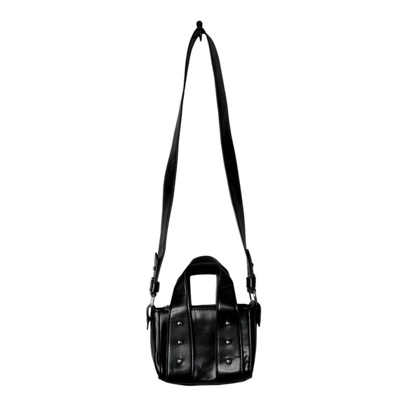 Zara‎ Mini Tote Bag Studded Faux Leather Top Handle Crossbody Black - Picture 2 of 8